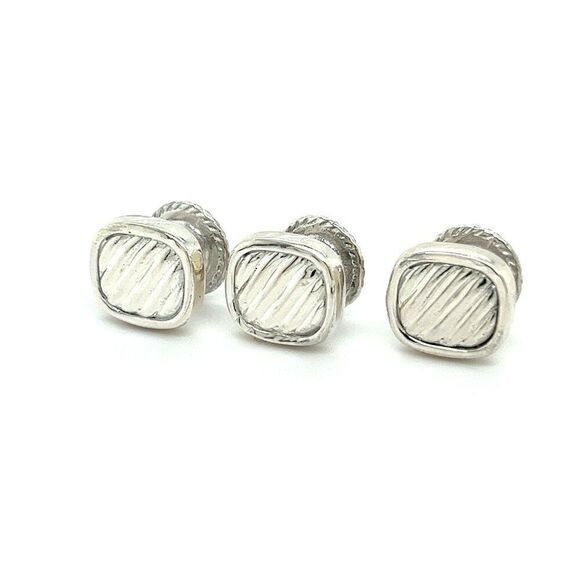 David Yurman Estate PC Tuxedo Button Set Sterling Silver DY413 - Picture 3 of 11